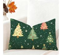 Green Cushion Covers 35cm x 55cm Small Pillow Rectangle Cushion Covers Velvet Double Sided Printing Christmas Tree Pillow Cases for Room Sofa Balcony Office Outdoor Garden Winter Decorations 1h-1028