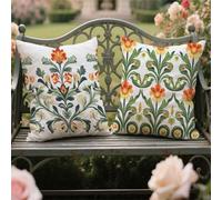 Green Cushion Covers 35x35cm Set of 2 Outdoor Cushions Waterproof Garden Cushions Linen Throw Pillow Covers Summer Flowers Double Sided Printing Indoor Sofa Outdoor Balcony Summer Fall Decor yw-830