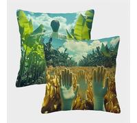 Green Cushion Covers 40 x 40 Set of 2, Landscape Velvet Pillow Cases with Invisible Zipper, Double-Sided Square Cushion Covers 40 x 40cm, Decorative Pillow Case for Living Room, Home Decor 7-8258