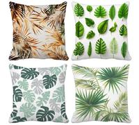 Green Cushion Covers 40cm x 40cm, 4 Pack Outdoor Cushions Waterproof Soft Sofa Pillows Leaf Pattern Design Double-Sided Printing Square Pillow Covers for Home Decor Aesthetics, Gifts for Women e14-27