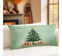 Green Cushion Covers 40cm x 60cm Small Pillow Rectangle Cushion Covers Linen Double Sided Printing Christmas Tree Pillow Cases for Room Sofa Balcony Office Outdoor Garden Winter Decorations 1h-1102