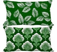 Green Cushion Covers 40cm x 70cm, 2 Pack Outdoor Cushions Waterproof Linen Sofa Pillows Leaf Pattern Design Double-Sided Printing Rectangle Pillow Covers for Summer Autumn Home Decor Gifts 10-d824