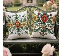 Green Cushion Covers 40x40cm Set of 2 Outdoor Cushions Waterproof Garden Cushions Linen Throw Pillow Covers Summer Flowers Double Sided Printing Indoor Sofa Outdoor Balcony Summer Fall Decor yw-836