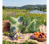 Green Cushion Covers 45 x 45 cm Set of 2 Double-Sided Design Summer Outdoor Cushions Waterproof,Modern Large Cushions,Soft Velvet Square Throw Pillows for Garden Sofa Home Decor,Gifts for Women 0z-506