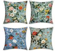 Green Cushion Covers 45 x 45 Pack of 4, Sofa Cushions Plant Outdoor Cushions Waterproof Velvet Cushion Cover Square Pillowcase, for Sofa Bed Patio Garden, Outdoor Decor, Spring Decorations, o-670