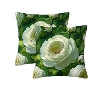 Green Cushion Covers 50 x 50 cm Set of 2 Outdoor Cushions Rose, Waterproof Linen Square Pillow Covers with Stitched Edge, Outdoor Throw Pillow Decorative for Office Home Garden Furniture Garden S-964