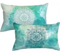 Green Cushion Covers 50 x 70 Small Cushion Mandala Decorative Pillows Set of 2 Linen Breathable & Fade-Resistant Throw Pillow Covers with Invisible Zipper for Sofa Living Room Bedroom Decor X-319