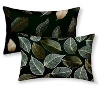 Green Cushion Covers 50 x 70cm Set of 2, Leaf Rectangle Cushion Covers Waterproof Linen Sofa Cushions with Invisible Zipper Bedroom Accessories Decorative Pillows for Home Room Decor, Gifts -ly25088L