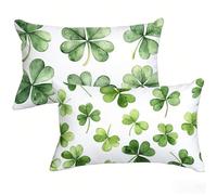 Green Cushion Covers 50 x 90 cm Set of 2 Waterproof Linen Pillow Cases, Four-Leaf Clover Rectangle Cushion Covers with Hidden Zipper, Double-Sided Decorative Pillow Cases for Bed Sofa Garden T0-148