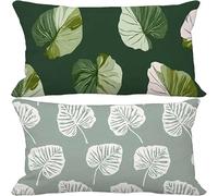 Green Cushion Covers 50cm x 70cm, 2 Pack Outdoor Cushions Waterproof Linen Sofa Pillows Leaf Pattern Design Double-Sided Printing Rectangle Pillow Covers for Summer Autumn Home Decor Gifts 10-z406