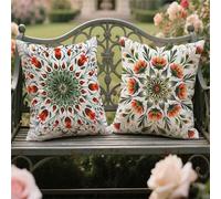 Green Cushion Covers 50x50cm Set of 2 Outdoor Cushions Waterproof Garden Cushions Velvet Throw Pillow Covers Flowers. Double Sided Printing Indoor Sofa Outdoor Balcony Summer Fall Decor,Gifts yw-776