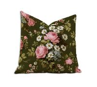 Green Cushion Covers 55cm x 55cm Roses Cushions Double Sided Pattern Throw Pillow Covers with Invisible Zipper, Velvet Decorative Pillowcases for Garden Home Sofa Bed, Set of 1 （21.7x21.7 in）2B-340