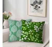Green Cushion Covers 65 x 65 cm Waterproof Outdoor Cushions Covers Plant Pattern Decorative Pillows Sofa Cushions Velvet Square Pillow Cases for Sofa Bed Outdoor Garden Home Decor Set of 2 V-277