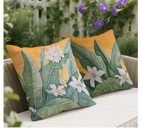 Green Cushion Covers 65 x 65 Set of 2, Flower Pattern Square Velvet Outdoor Cushions, Double Sided Printing Sofa Cushions, with Invisible Zipper Decorative Pillows, for Sofa Balcony Living Room w-299