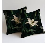 Green Cushion Covers 65x65 cm Set of 2 Square Decorative Throw Pillow Cases Soft Sofa Pillowcases Lily Patterned Garden Cushions for Room Home Bed Bench Patio Chair Decor, Gifts for Women C-1047