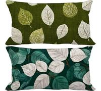 Green Cushion Covers 70cm x 90cm, 2 Pack Outdoor Cushions Waterproof Linen Sofa Pillows Leaf Pattern Design Double-Sided Printing Rectangle Pillow Covers for Summer Autumn Home Decor Gifts 10-v1009