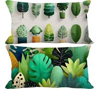 Green Cushion Covers 70cm x 90cm, 2 Pack Outdoor Cushions Waterproof Linen Sofa Pillows Leaf Pattern Design Double-Sided Printing Rectangle Pillow Covers for Summer Autumn Home Decor Gifts 10-k5329