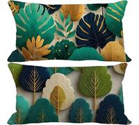 Green Cushion Covers 70cm x 90cm, 2 Pack Outdoor Cushions Waterproof Soft Sofa Pillows Leaf Pattern Design Double-Sided Printing Rectangle Pillow Covers for Summer Autumn Home Decor Gifts 10-m5261