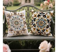 Green Cushion Covers 70x70cm Set of 2 Outdoor Cushions Waterproof Garden Cushions Linen Throw Pillow Covers Mandala Double Sided Printing Indoor Sofa Outdoor Balcony Summer Fall Decor,Gifts yw-794