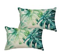 Green Cushion Covers 70x90 cm Large Cushions Leaf Waterproof Linen Throw Pillow Covers with Invisible Zipper, Garden Bench Patio Bedroom Sofa Bed Decorations, Set of 2(No pillow core) 1B-804