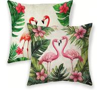 Green Cushion Covers 80cm x 80cm Decorative Pillow Cases 2 pack, Waterproof Cushion Covers Flamingos, Double-Sided Printing Velvet Square Throw Pillowcases for Outdoor Garden Sofa Living Room lj-205