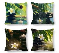Green Cushion Covers, Large Cushions 80x80 cm Set of 4, Soft Wrinkle-Free Linen Landscape Cushion Covers for Sofa Garden Outdoor Cushions Decorative Pillows, Cooling Pillow Cases for Summer Fall K-794