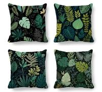 Green Cushion Covers, Large Cushions 80x80 cm Set of 4, Soft Wrinkle-Free Linen Leaves Cushion Covers for Sofa Garden Outdoor Cushions Decorative Pillows, Cooling Pillow Cases for Summer Fall K-803