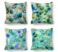 Green Cushion Covers, Large Cushions 80x80 cm Set of 4, Soft Wrinkle-Free Linen Leaves Cushion Covers for Sofa Garden Outdoor Cushions Decorative Pillows, Cooling Pillow Cases for Summer Fall K-800