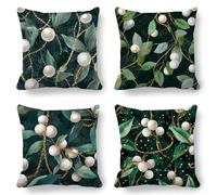Green Cushion Covers, Large Cushions 80x80 cm Set of 4, Soft Wrinkle-Free Velvet Leaves Cushion Covers for Sofa Garden Outdoor Cushions Decorative Pillows, Cooling Pillow Cases for Summer Fall K-805