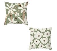 Green Cushion Covers, Sage Green Cushion Covers, Floral Design, 45x45cm Set of 2, Plush Textured Square Throw Pillow Cases for Sofa Living Room Bedroom Farmhouse Decor