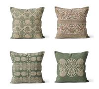 Green Cushion Covers, Waterproof Outdoor Cushions Covers Set of 4 Bohemian Throw Pillow 24x24in Double Sided Soft Square Pillow with Invisible Zipper for Gifts Decor Garden/Living Room/Sofa N-248