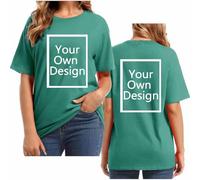 Green Custom T Shirt Women Design Your Own T Shirt Plus Size Personalised Print Photos to Shirts Back and Front Customize Round Neck Tshirts Short Sleeve Tunic Tops S-5Xl