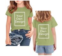 Green Custom T Shirt Youth Girl Boy Add Your Text Image Photo 2 Sided Personalized Kids T Shirt Childrens Tee Boys Girls Gift Long-Lasting Print Custom Kids Short Sleeve Tops 3-4 Years