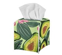 Green Cute Floral Avocado Tissue Box Cover Square Aesthetic Print Decorative Tissue Holder for Nightstand Desk Tabletop PU Leather Facial Tissue Box Organizer for Home Living Room Decor