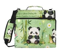 Green Cute Panda bamboos 1.5-Inch 3-Ringing Zippered Binder Bag with Handle and Removable Shoulder Strap Includes Zip Pocket Documents Files Storage Bag Suitable for Middle School