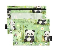 Green Cute Panda bamboos Binder pouching with Clear Window Large Pencil case with Zipper Reinforced Grommets Pencil case 3 Ringing for Storing School Students Teacher Supplies Multicolored 2 PCS