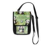 Green Cute Panda bamboos Travel Wallet Passport Holder Travel Wallet Organizer Slim Lightweight Crossbody Bag with Adjustable Strap