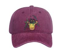 Green Dad Hat Men Women Embroidered Baseball Cap Low Profile Father's Day Snapback Hat Vintage Adjustable Washed Unisex, Cat in Yellow Flower Pot, Purple, One Size