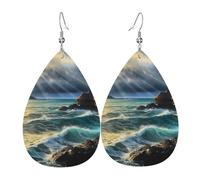 Green daisy background Leather Earrings for Women Dangle Earring Fashion Boho Drop Dangle Earrings Hypoallergenic 925 Silver Teardrop Earring Jewelry Gift 1, One Size, No Gemstone