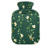 Green Daisy Flower and Bee hot Water Bottles with Soft Cover, 2L Warm Compress for ( Scenario), Period Cramps, Bolsa para cólicos menstruales