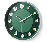 Green Daisy Flower Wall Clock 12'', Silent Non-ticking Analogue Wall Clock with Petal Hour Display, Round Decorative Clocks Battery Operated for Bedroom/Living Room/Kitchen/Office