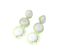 Green Dangle Drop Earrings for Women Three Flowers Summer Handmade Braided Rattan Raffia Bohemia Beach Vacation Statement Earrings Festival Accessories