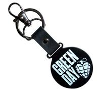 Green Day Stacked Logo And Grenade Circle Keychain