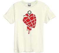 Green Day Unisex T-Shirt American Idiot Heart Grenade Vintage White (2XL)