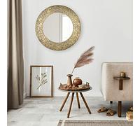 Green Decore Abyss Textured Wall Mirror For Bathroom, Entryway, Vanity, Living Room & Bedroom, Metal Frame, Brass, 63cm Round