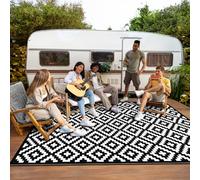 Green Decore Reversible Recycled Plastic Camping and Picnic Rugs | Perfect for Garden, Patio, Picnic, Decking | Stain And Water Resistant | Bliss Black/White 150 x 240 cm