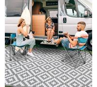 Green Decore Reversible Recycled Plastic Camping and Picnic Rugs | Perfect for Garden, Patio, Picnic, Decking | Stain And Water Resistant | Bliss Grey/White 150 x 240 cm