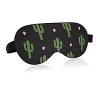 Green Desert Cactus Cacti Pink Hearts Seamless On Black Eye Masks Cover Blocks Light Sleep Mask Shade Cover Blindfold Relaxing Eyeshade Cover with Adjustable Head Strap for Men Women Kids