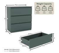 Green Designs Denver 3 Drawer Chest Of Drawers Storage