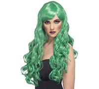 Green Desire Wig Long Curly w/ Fringe Adult Womens Fancy Dress Wig New